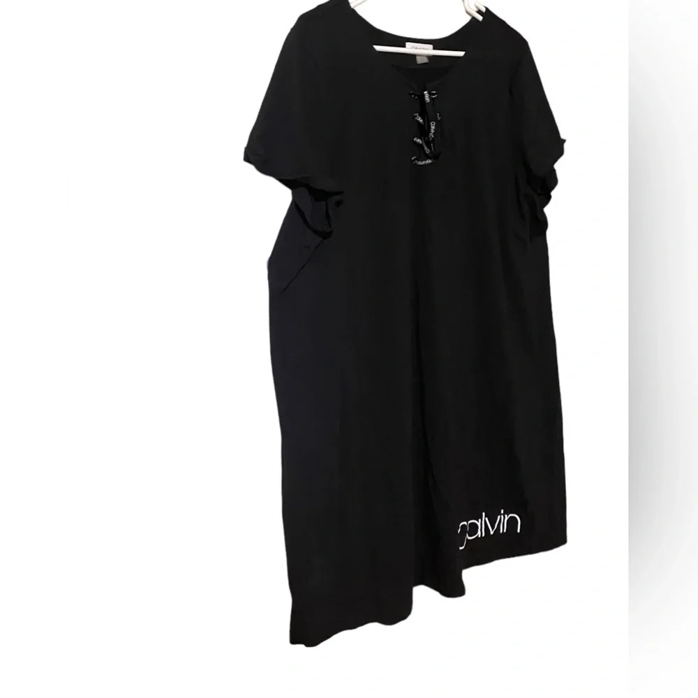 Calvin Klein T-Shirt Dress Women 1X Knee Length Short Sleeve Stretch Logo Comfy